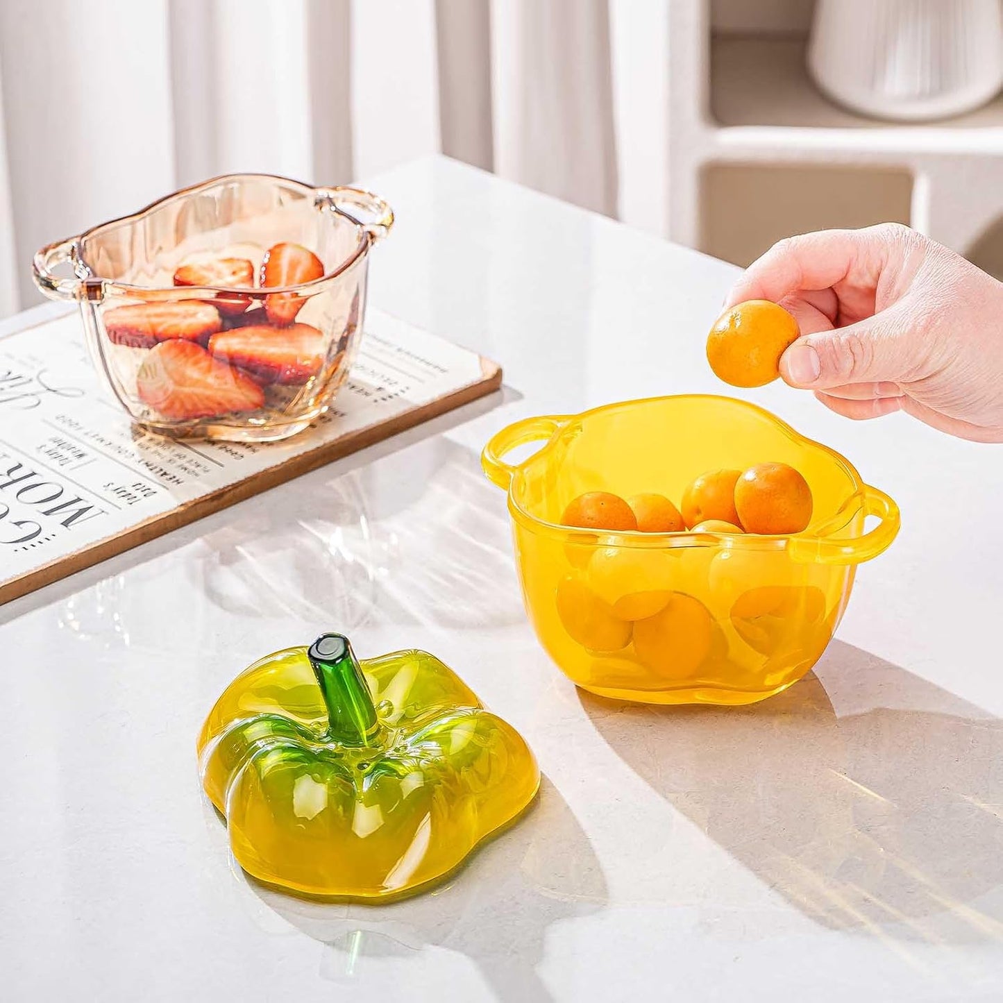 Plato de caramelo en forma de manzana cristal amarillo