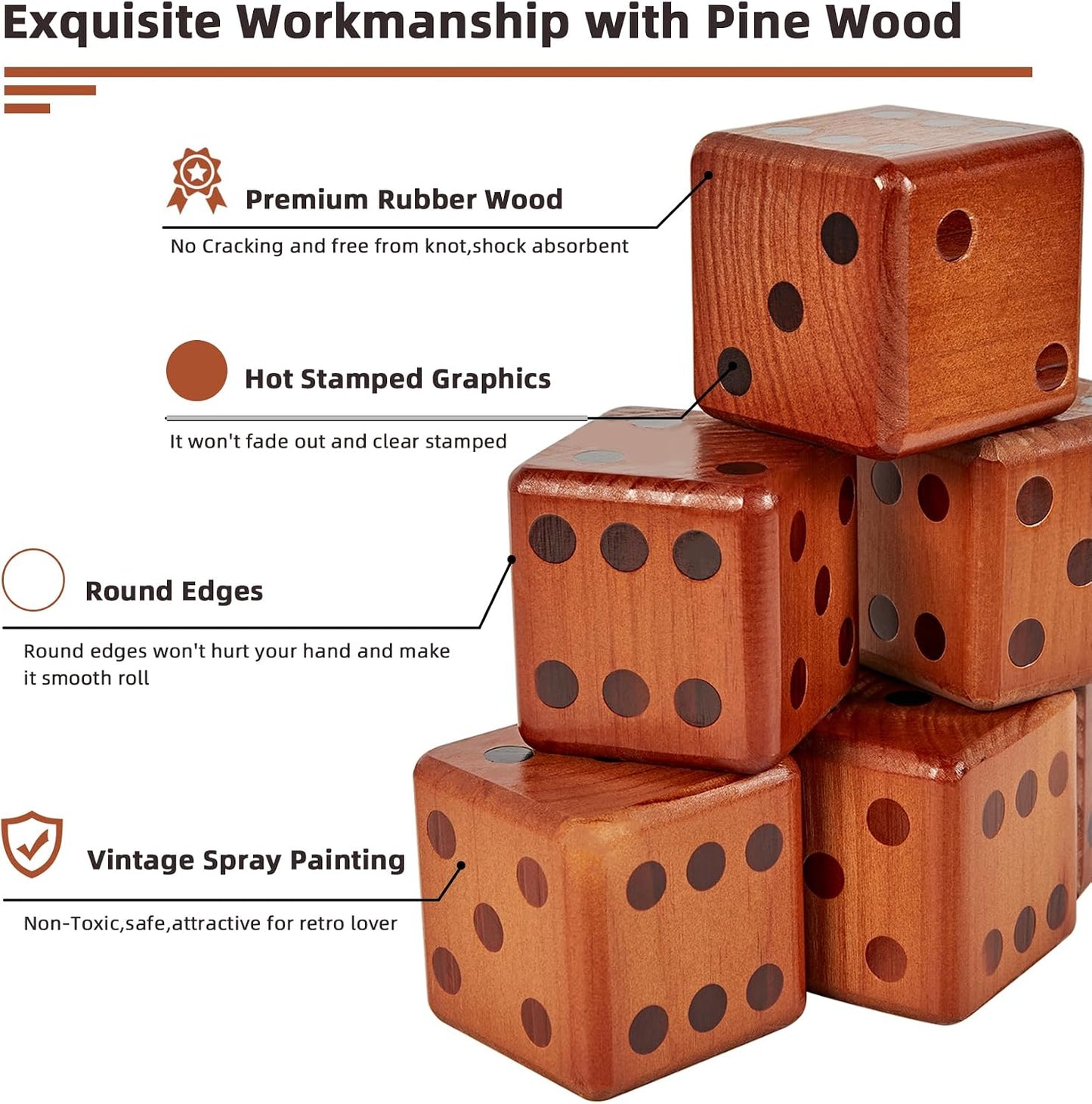 Set dados madera 3.5" Yatzee césped con cubo plegable
