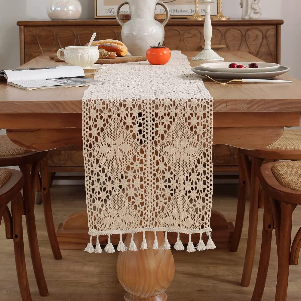 Mesa encaje tejido ganchillo 12x86pulg decoración rústica