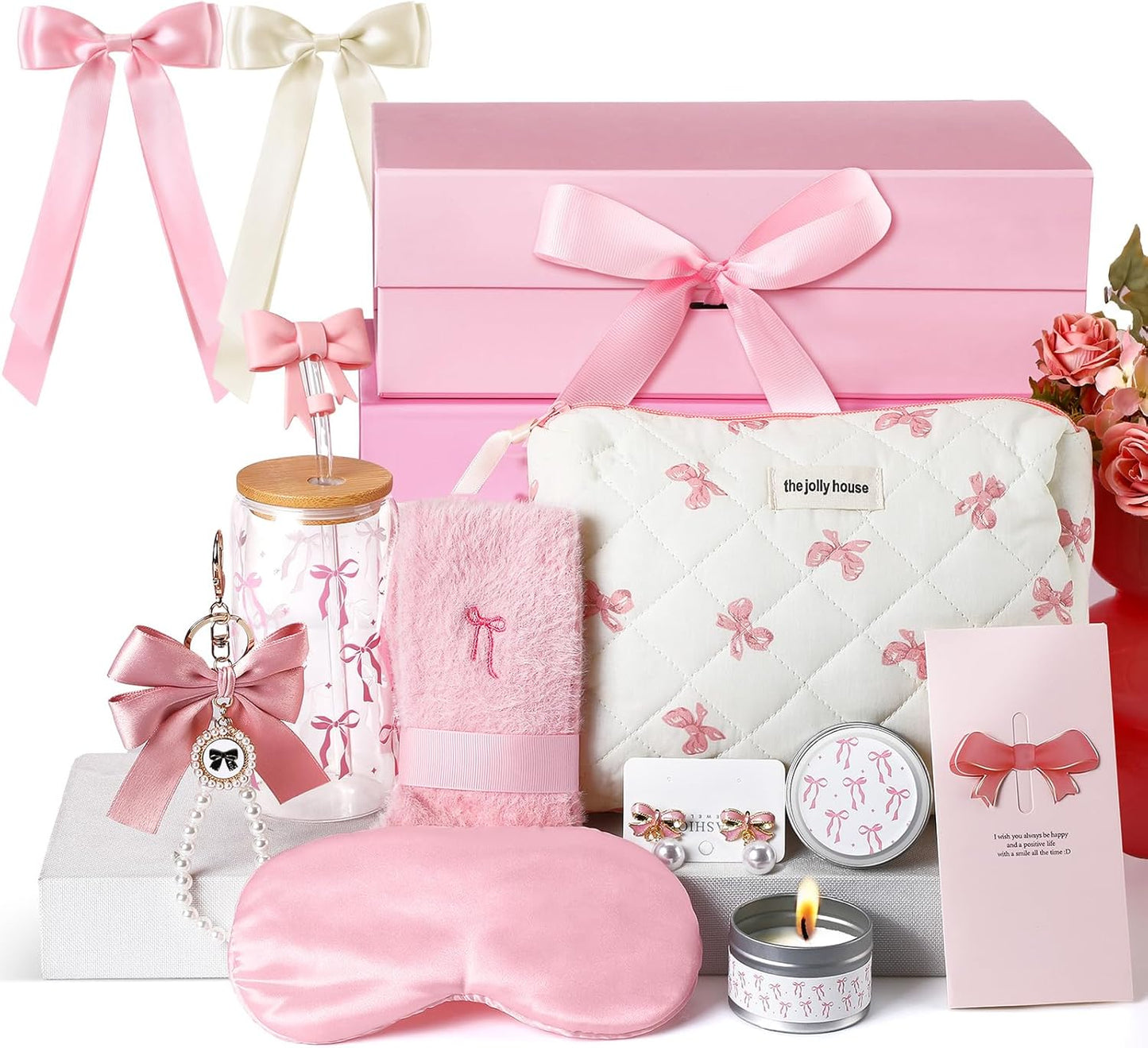 Set lazo rosa cesta cumpleaños mujer adolescente niña