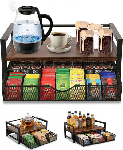 Organizador bolsitas té madera 6 compartimentos cocina barra café