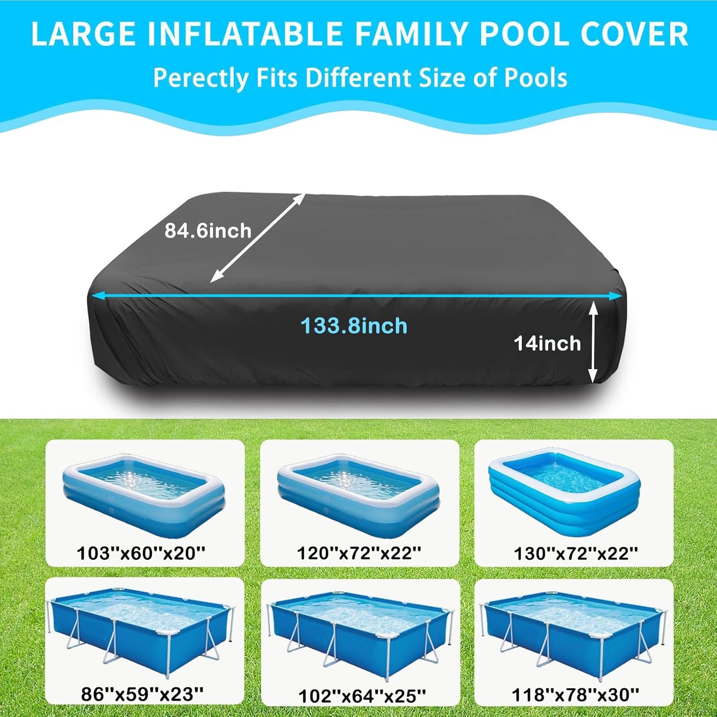 Cubierta inflable piscina rectangular 130x84" jardín