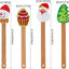 4 Espátulas Silicona Navidad con Mango Madera