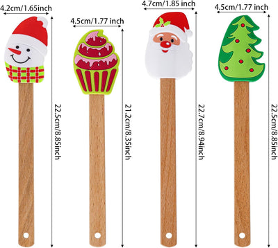 4 Espátulas Silicona Navidad con Mango Madera