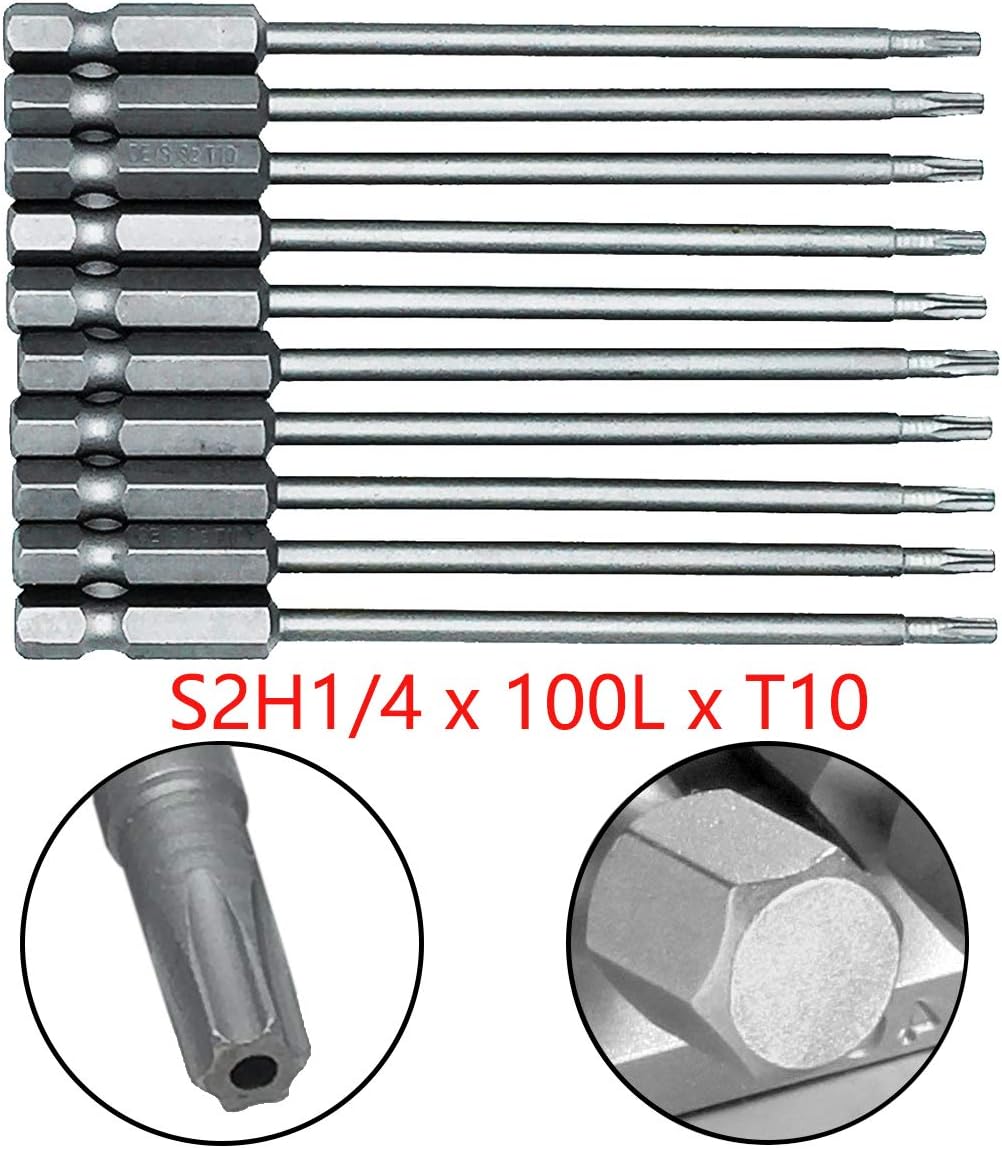 10 Pzas Vástago Hex T10 3.94pulg Acero Torx Magnético
