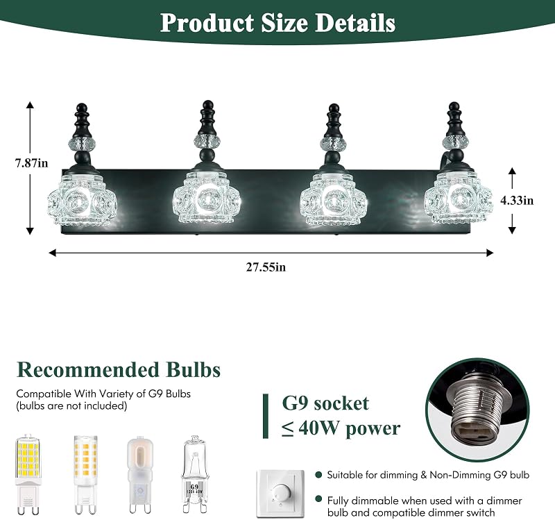 Lámpara cristal tocador baño vintage 4 luces