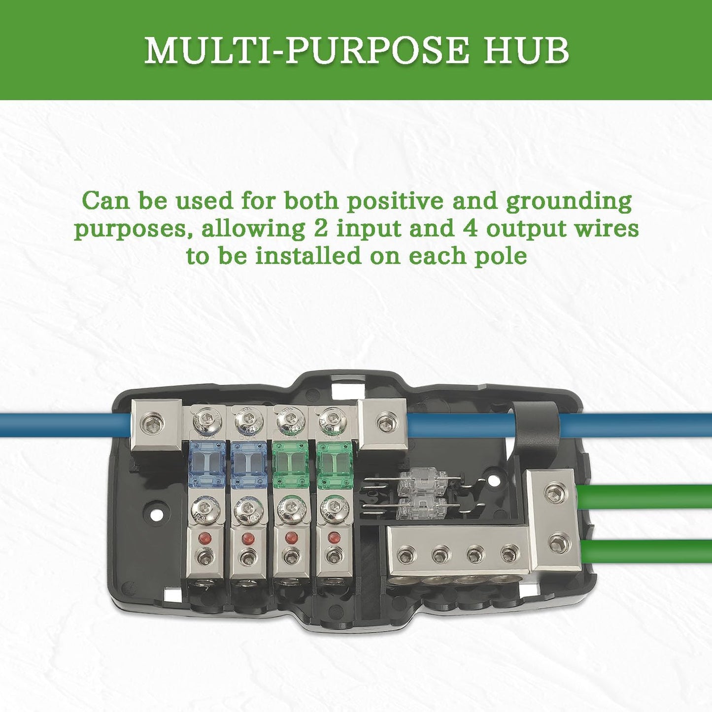 Bloque distribución audio auto con portafusibles MIDI 4 vías