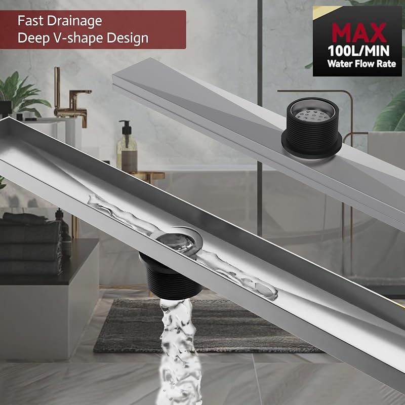 Desagüe ducha 48" acero inox 304 rejilla plana