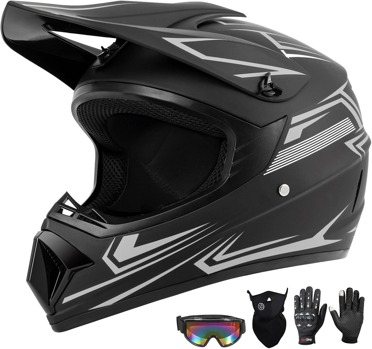 Casco motocross niños cara completa set 4 pzas