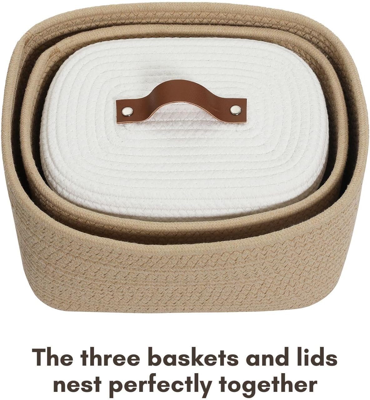 3 Pzas Cestas Almacenamiento Tejidas Anidables Beige Blanco