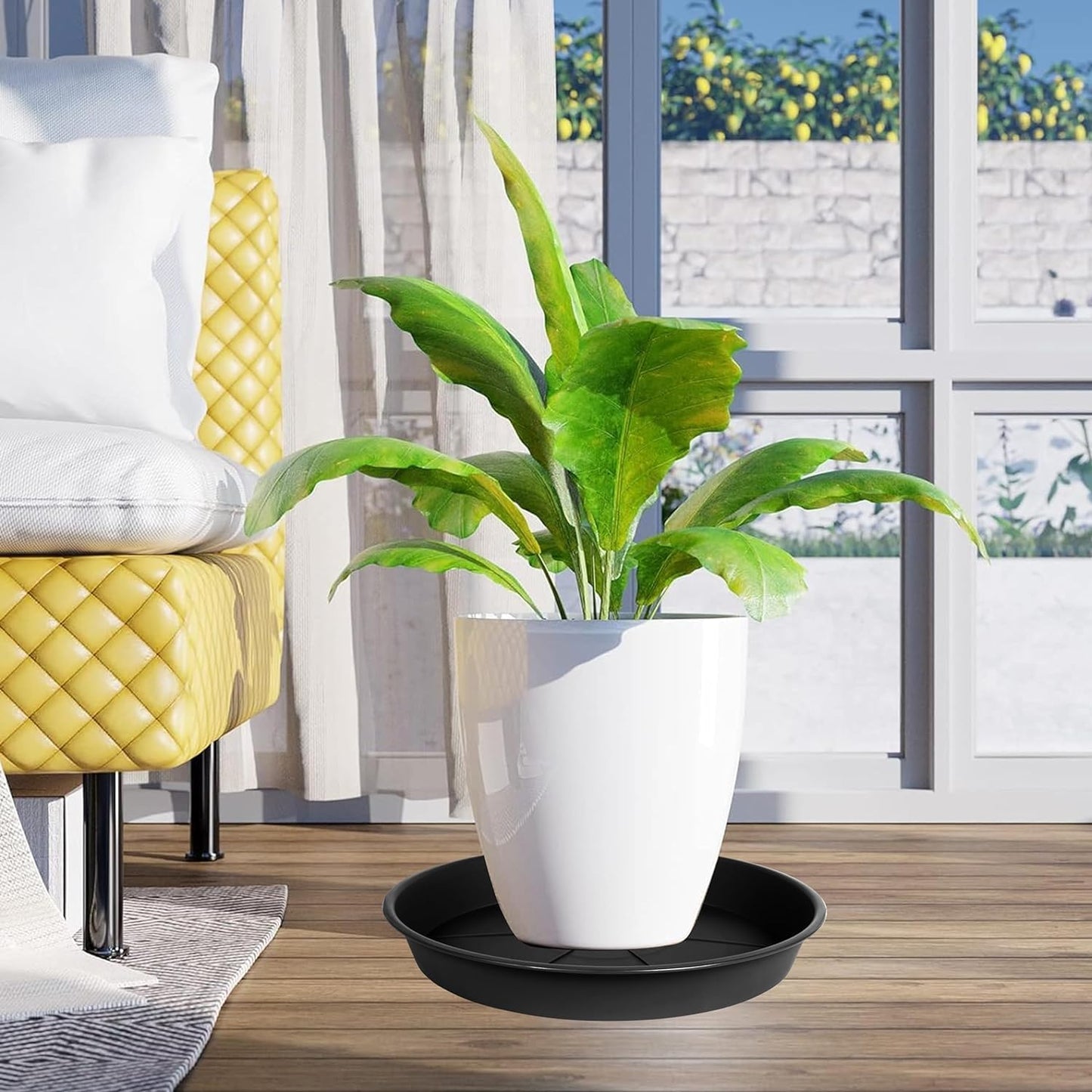 Bandeja platillo 14" plástico resistente para plantas negro
