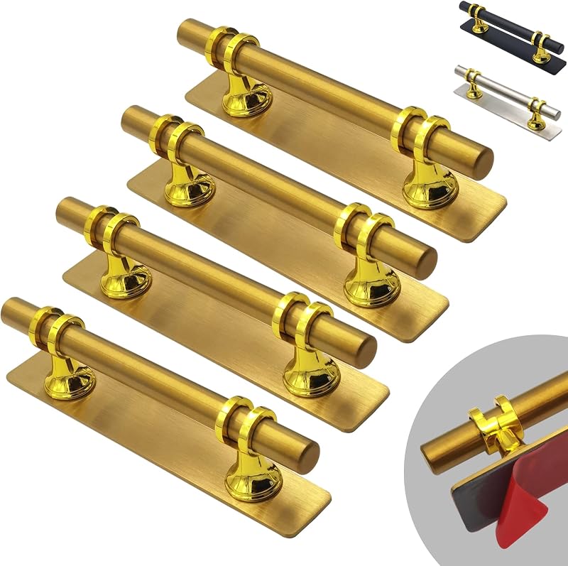 Manijas autoadhesivas acero inox dorado 5pulg set 4
