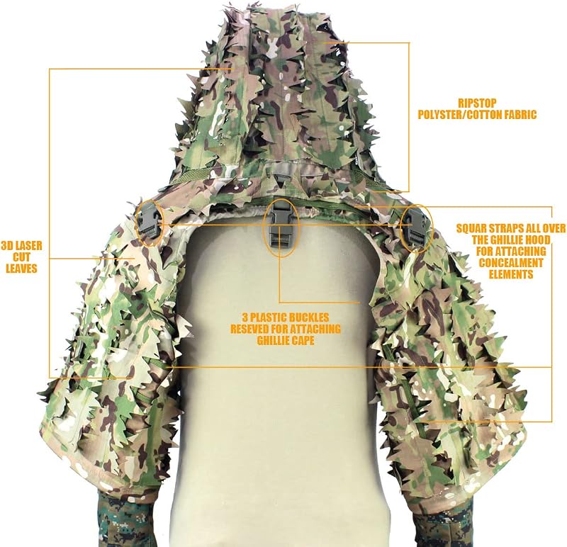 Traje Ghillie camuflaje táctico con capucha