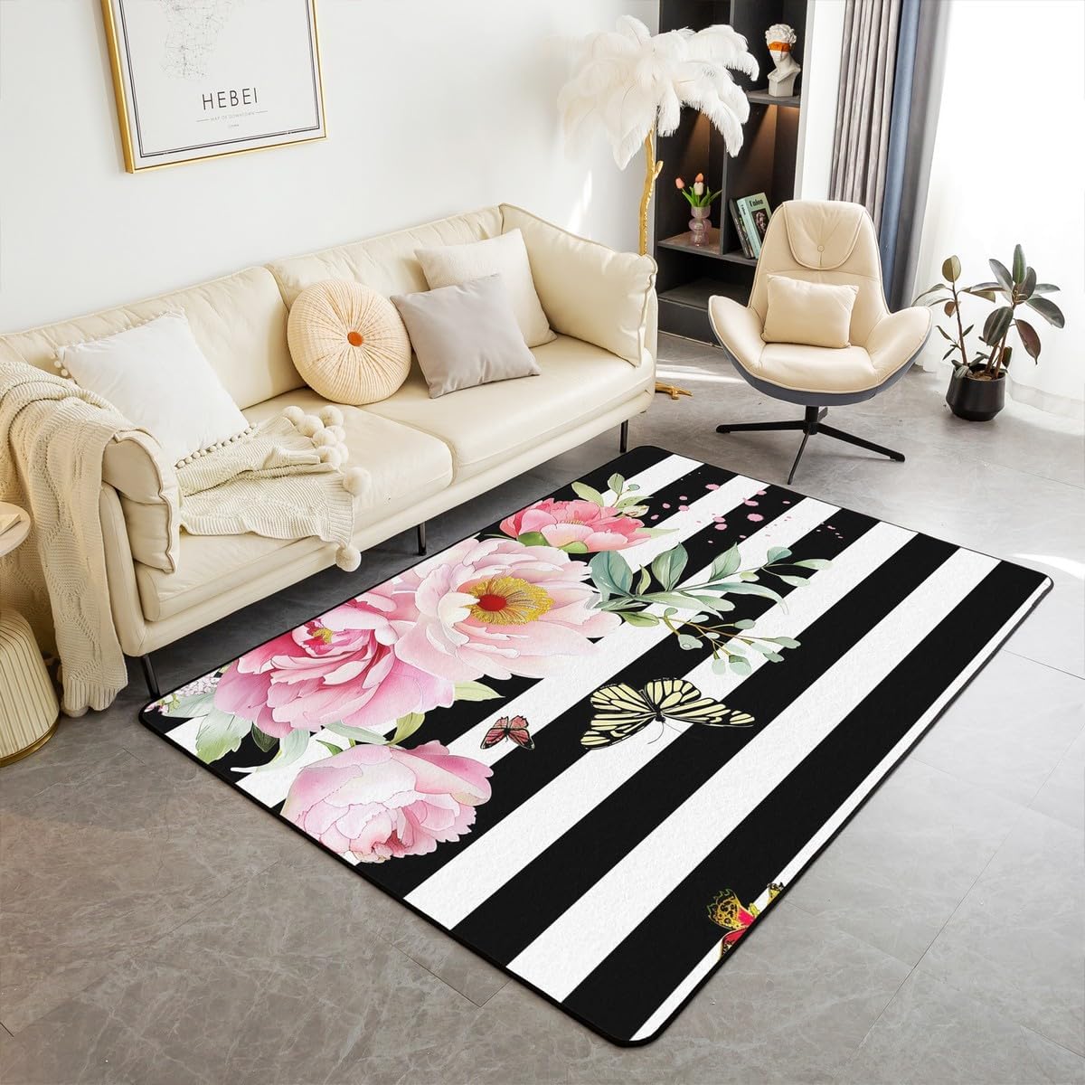 Alfombra decorativa antiderrap rosa y negra 3x5"