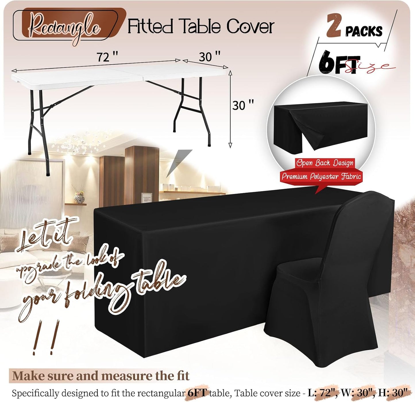 Fundas mesa ajustables negras 6ft pack 2 plegables fiestas