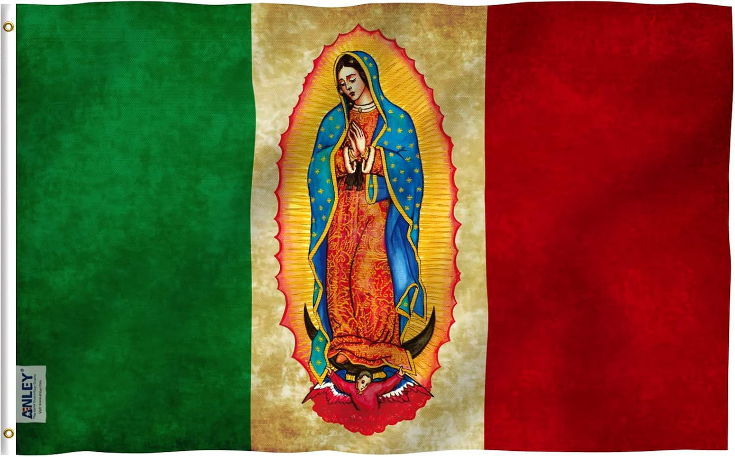 Bandera Virgen de Guadalupe 3x5pies lona poliéster ojales latón