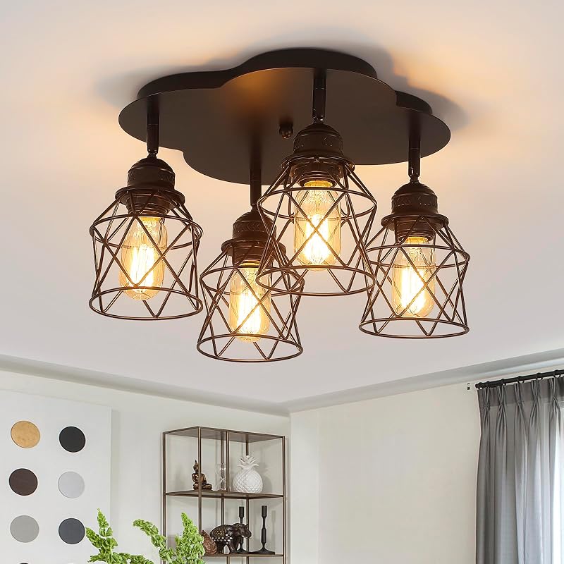 Lámpara techo cocina 4 luces negra ajustable estilo vintage