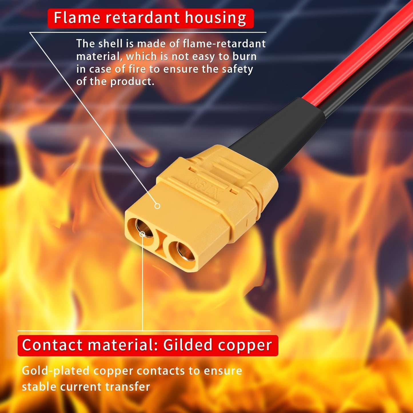 Cable adaptador XT60 a XT90 10AWG 2ft para drone