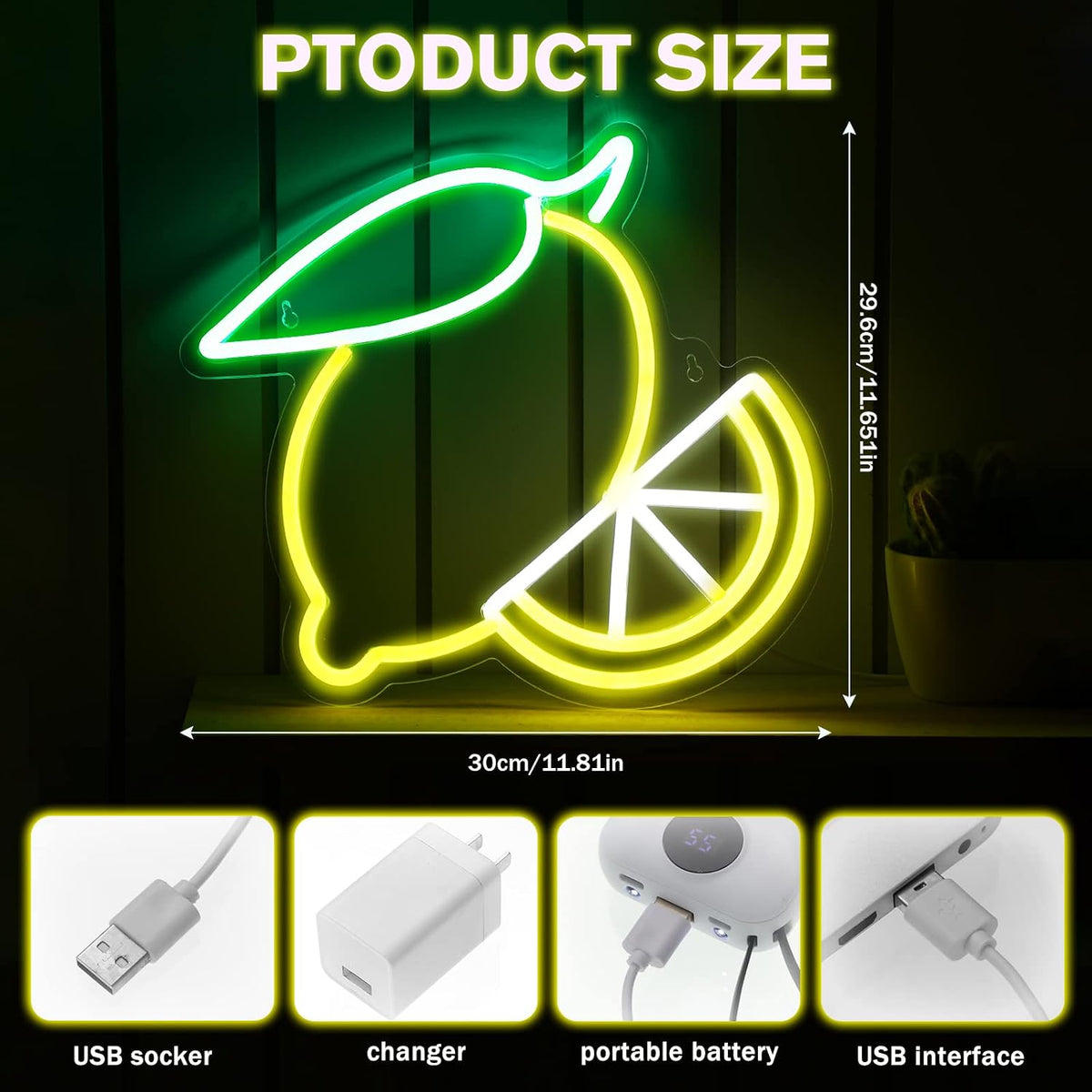 Letrero neón fruta limón aguacate sandía LED para niños