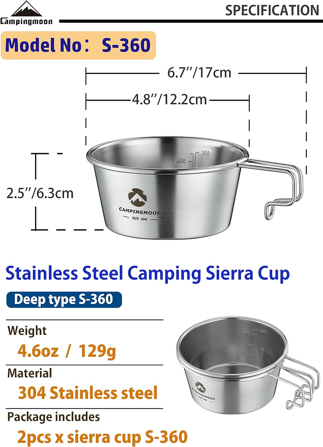 Set 2 Pzas Copa Acero Inox Profunda 15.2oz