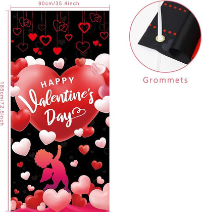 Cartel puerta San Valentín corazón rosa y rojo fondo negro