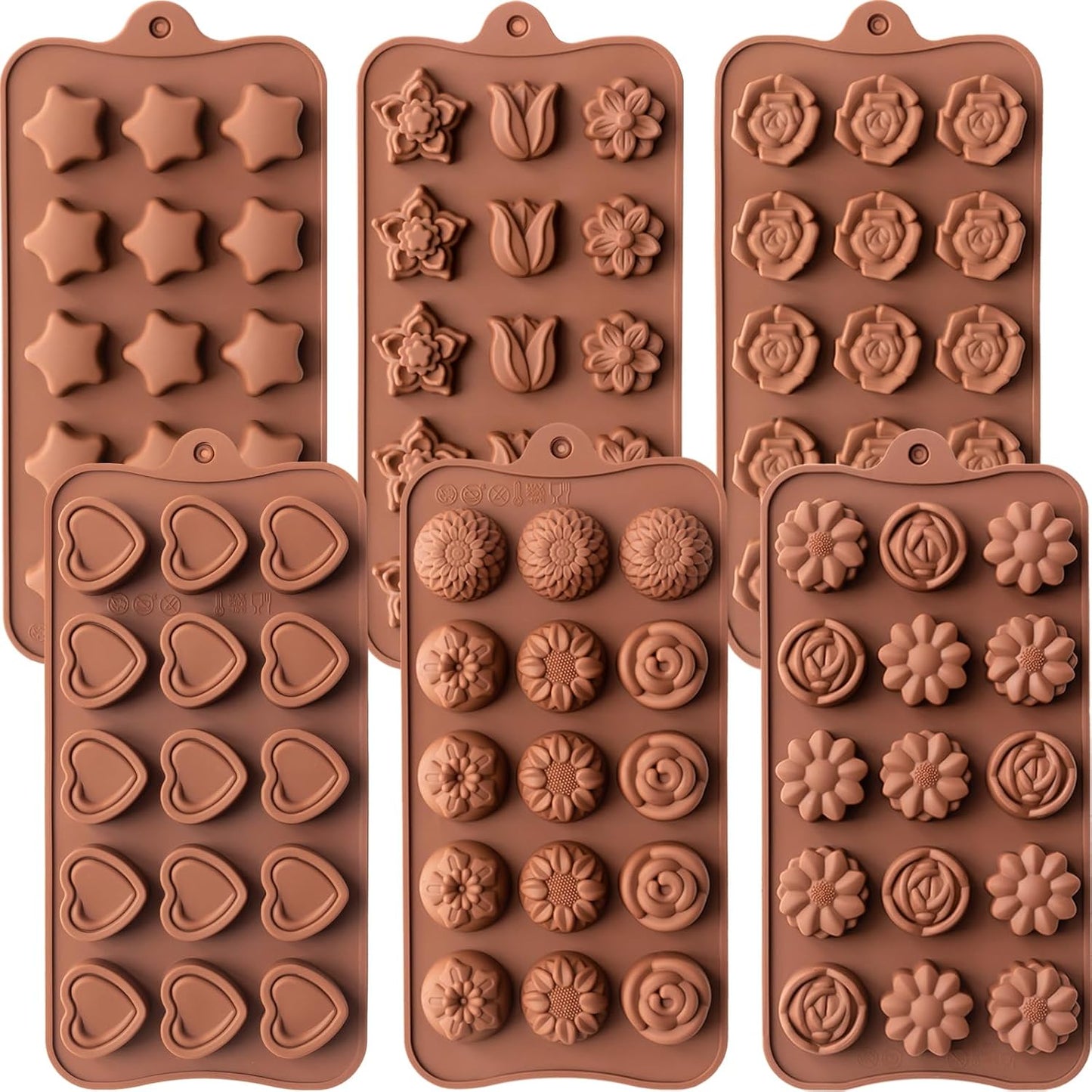 Set 6 moldes silicona antiadherente para chocolate dulces gelatina