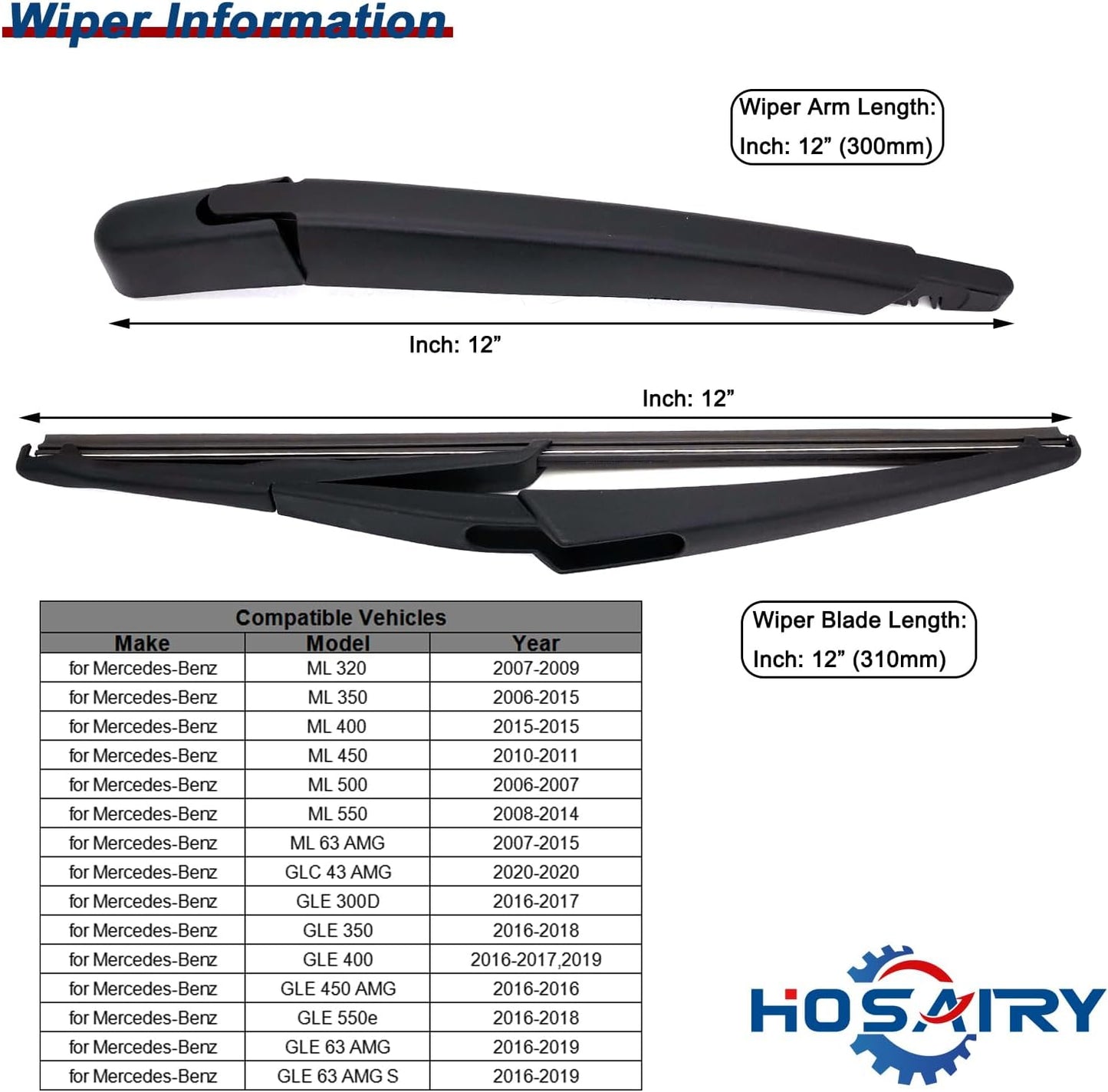 Juego limpiaparabrisas trasero Mercedes ML 2006-17