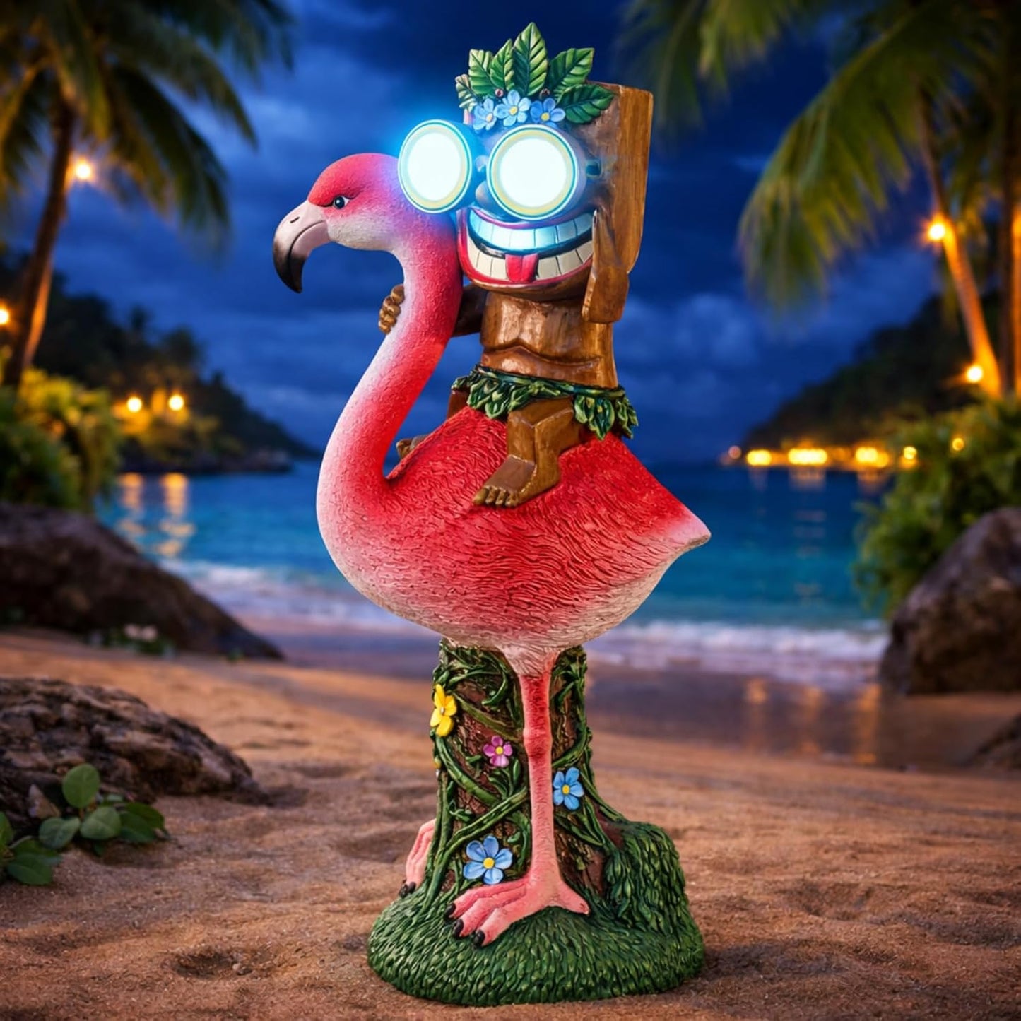 Estatua tiki flamenco 12.2pulg decoración jardín solar
