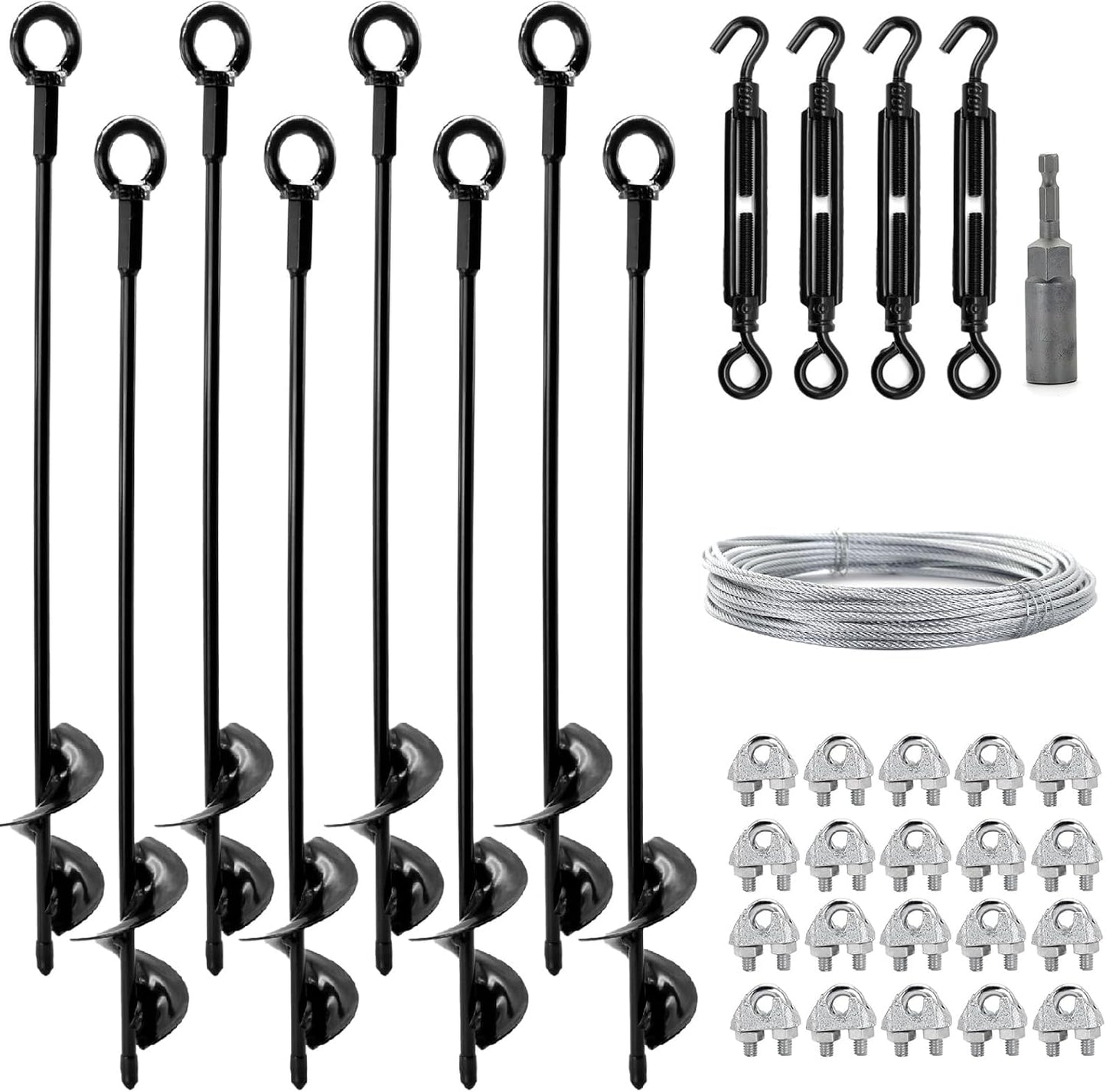 Kit 8 anclajes tierra 18pulg 30.5m cable galvanizado