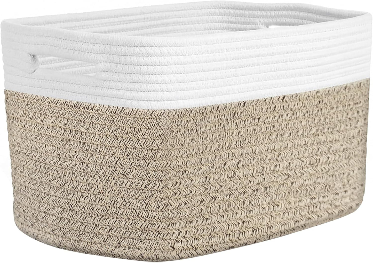 Cesta tejida para estante 15x10x9" con asas blanco marrón