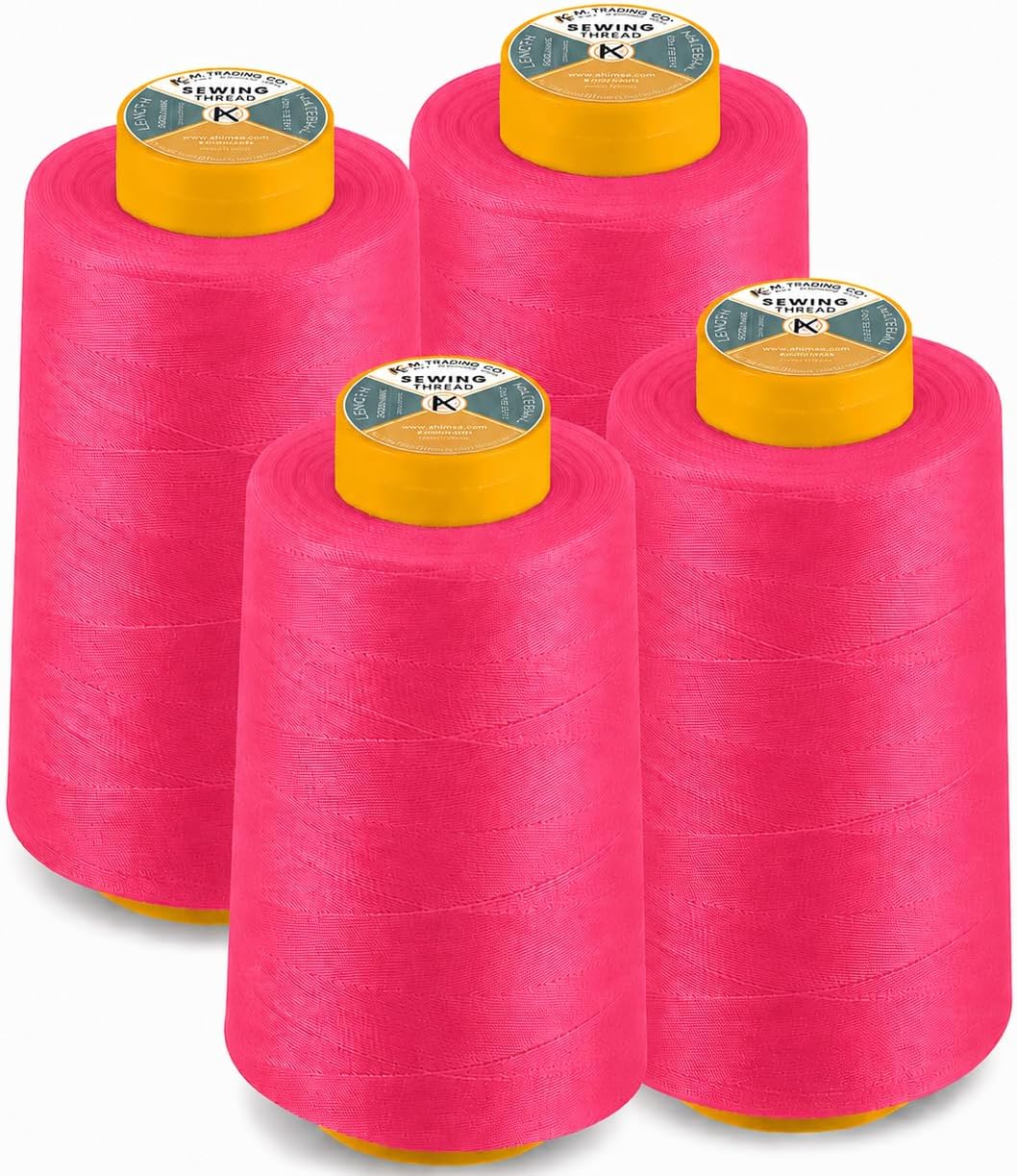 Paquete 4 conos hilo poliéster 6000yd fucsia para costura acolchado