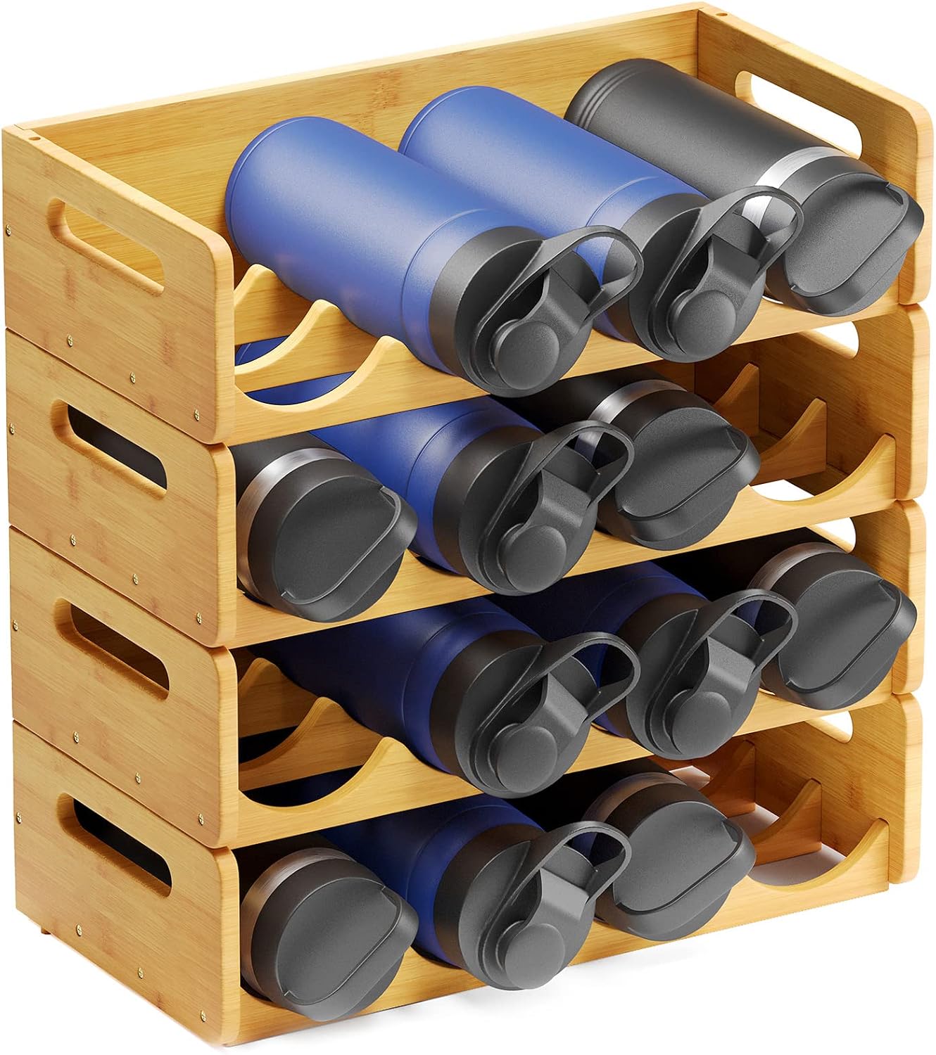 Organiz. botellas bambú 4 ranuras 16 unidades