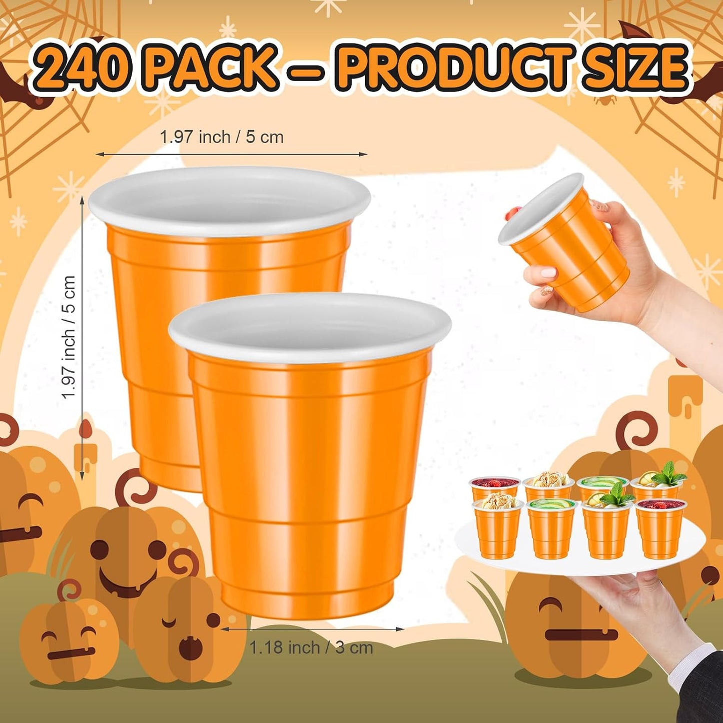 240 Vasos Chupito Plástico Naranja 2oz para Fiesta