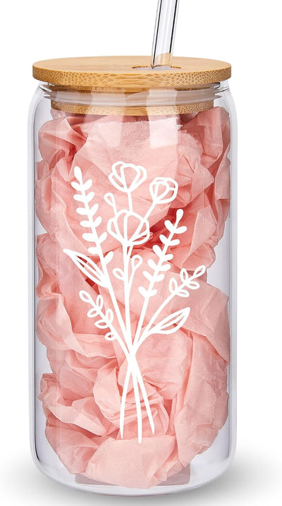 Tazas vidrio con tapa y pajilla regalo cumpleaños mujer
