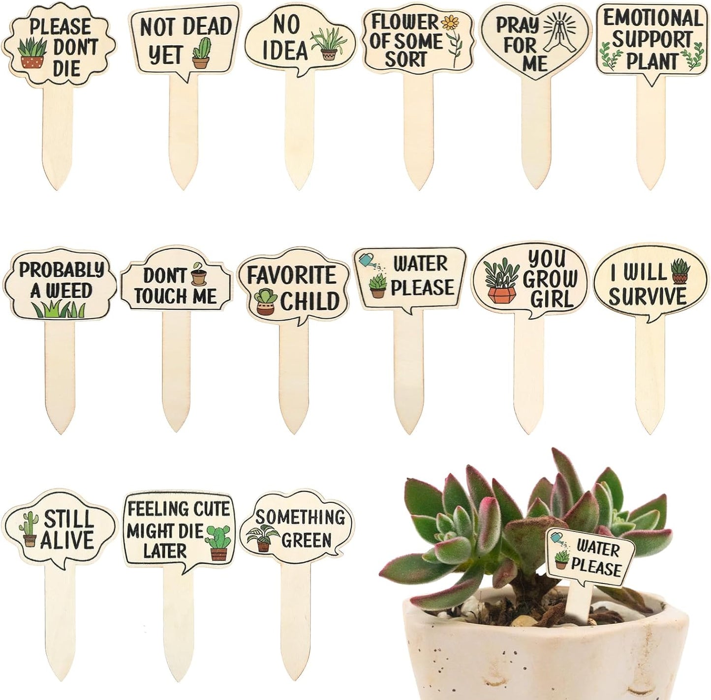15 Marcadores Madera para Plantas Jardín Interiores Exteriores