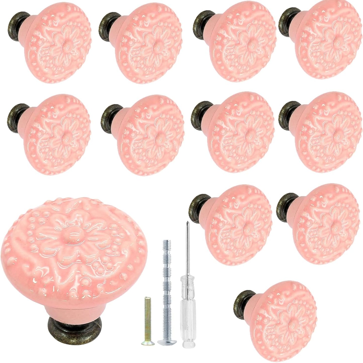 12 Pzas Pomos Cerámica Rosa Retro para Armarios