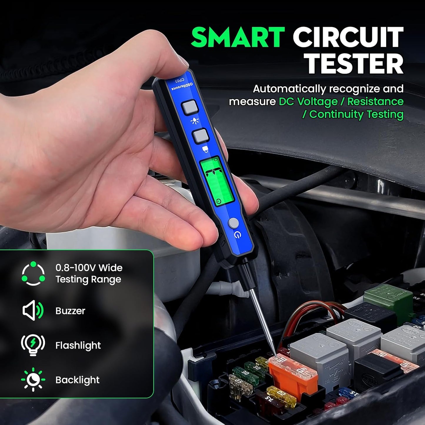 Probador circuito potencia auto con LCD digital