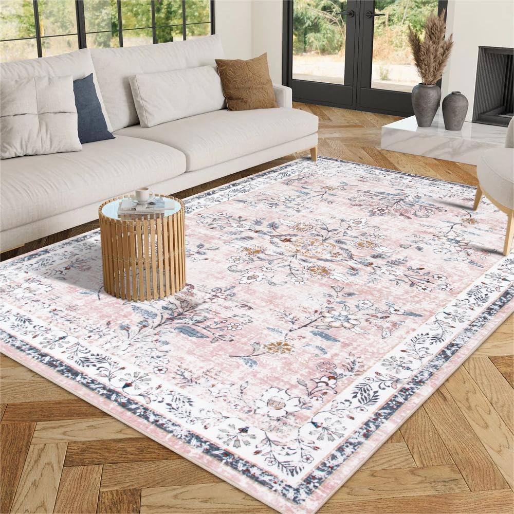 Alfombra dormitorio niña estilo bohemio flores antiderrap