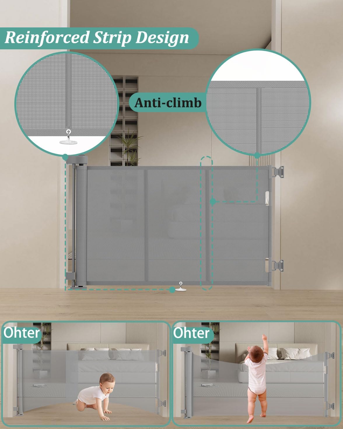 Puerta retráctil reforzada para bebé 71" 42" alto
