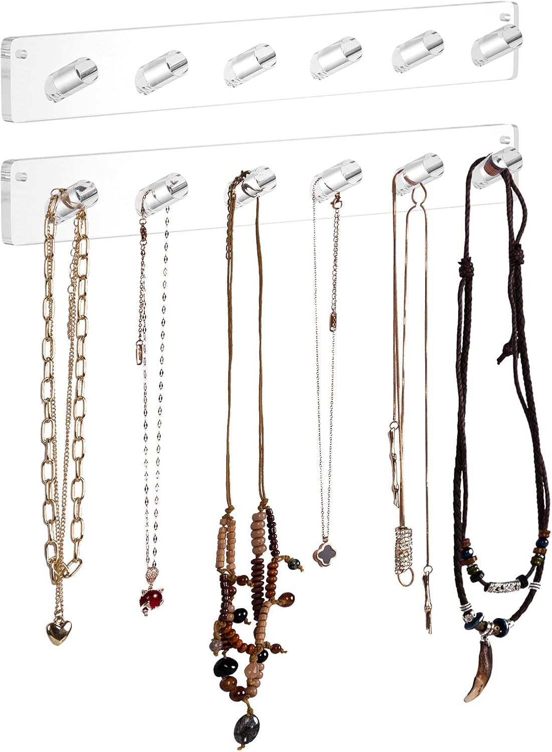 Soporte pared acrílico 6 ganchos para collares joyas