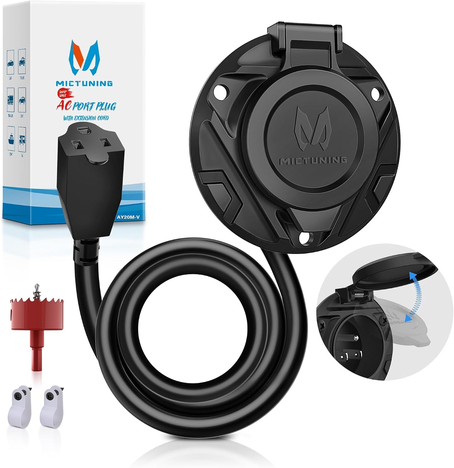 Enchufe CA 15A con cable 20" cubierta resistente agua