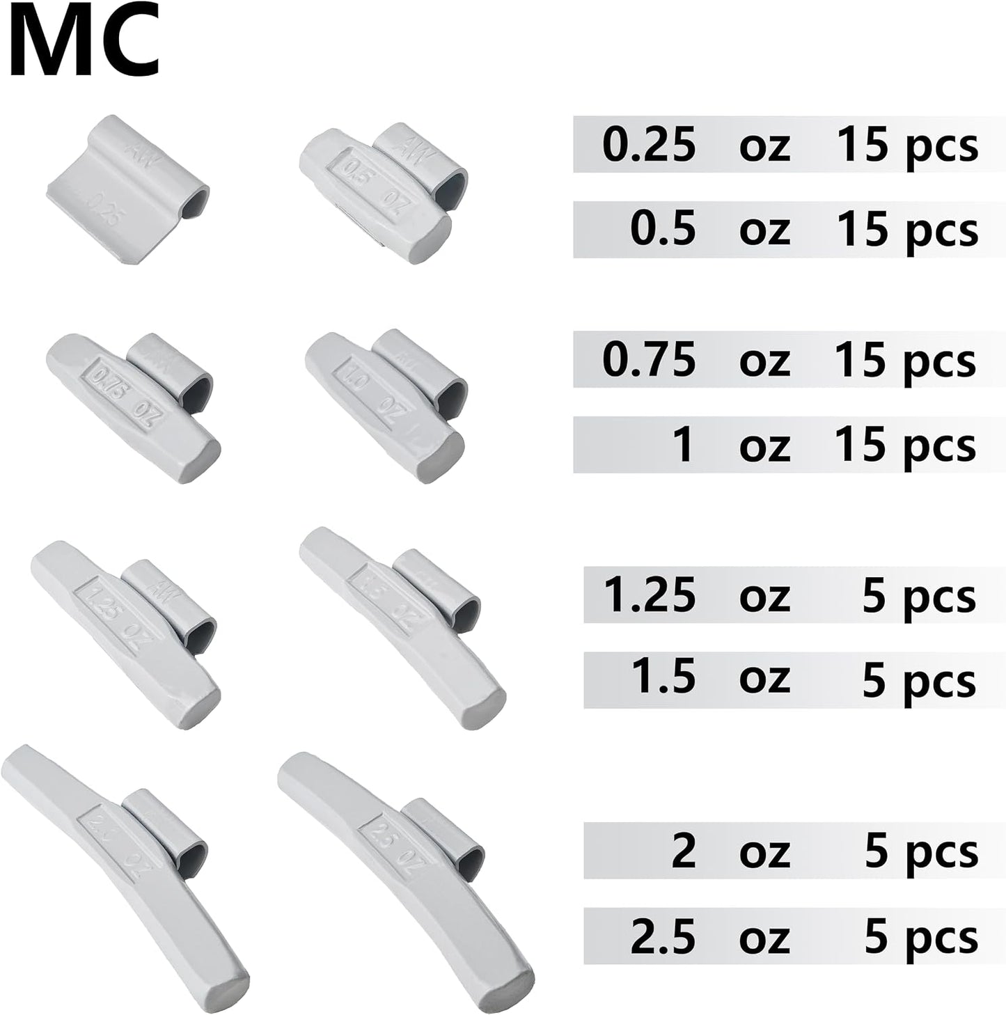Kit peso rueda MC-M80 80pcs gris 0.25-2.5oz