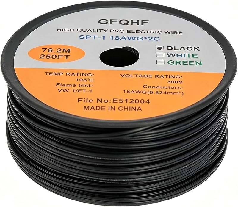 Cable eléctrico SPT-1 250 ft 18/2 con enchufe vampiro