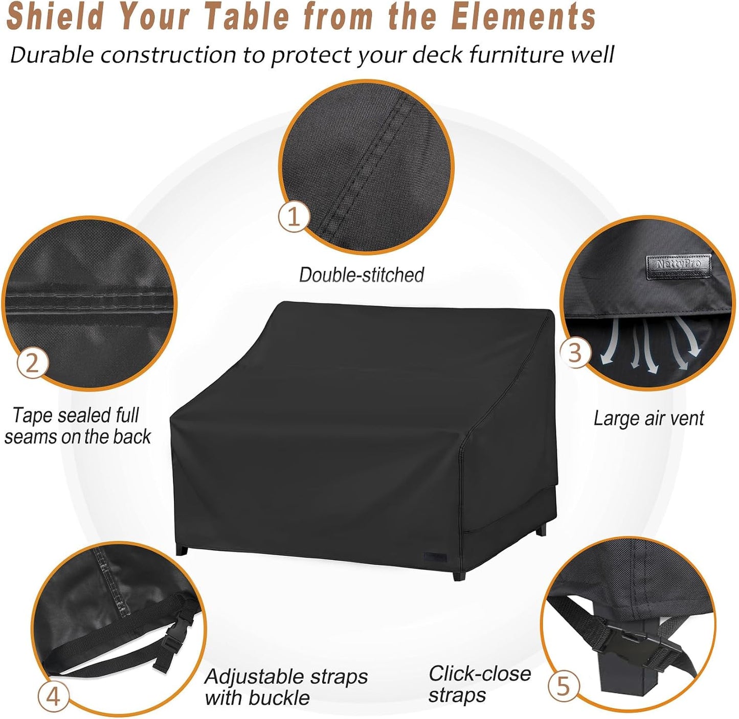 Funda sofá patio impermeable 3 plazas 79x38x35" negro