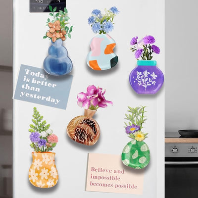 Imanes jarrón decoración nevera con plantas y flores