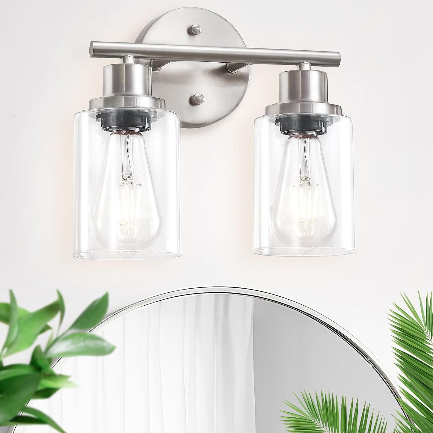 Lámpara baño E26 2 luces níquel cepillado vidrio
