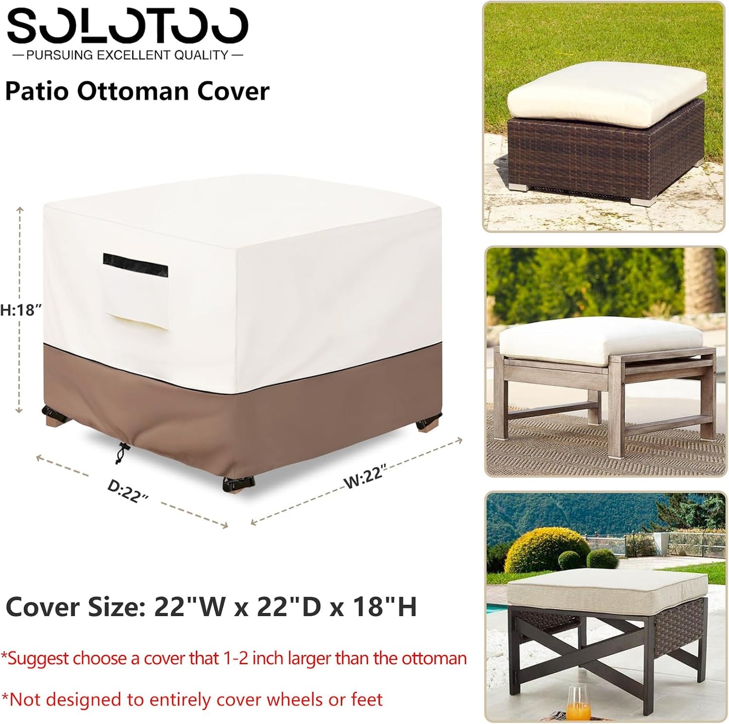 Funda otomana para patio impermeable 22x22x18pulg