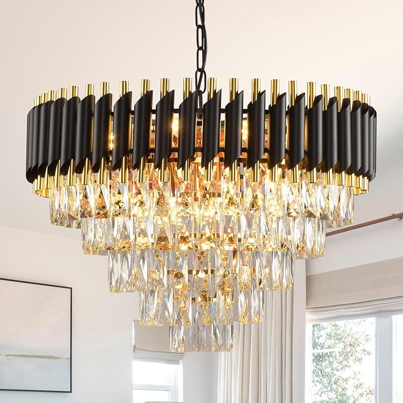 Candelabro cristal negro dorado 12 luces 23.6pulg base E12