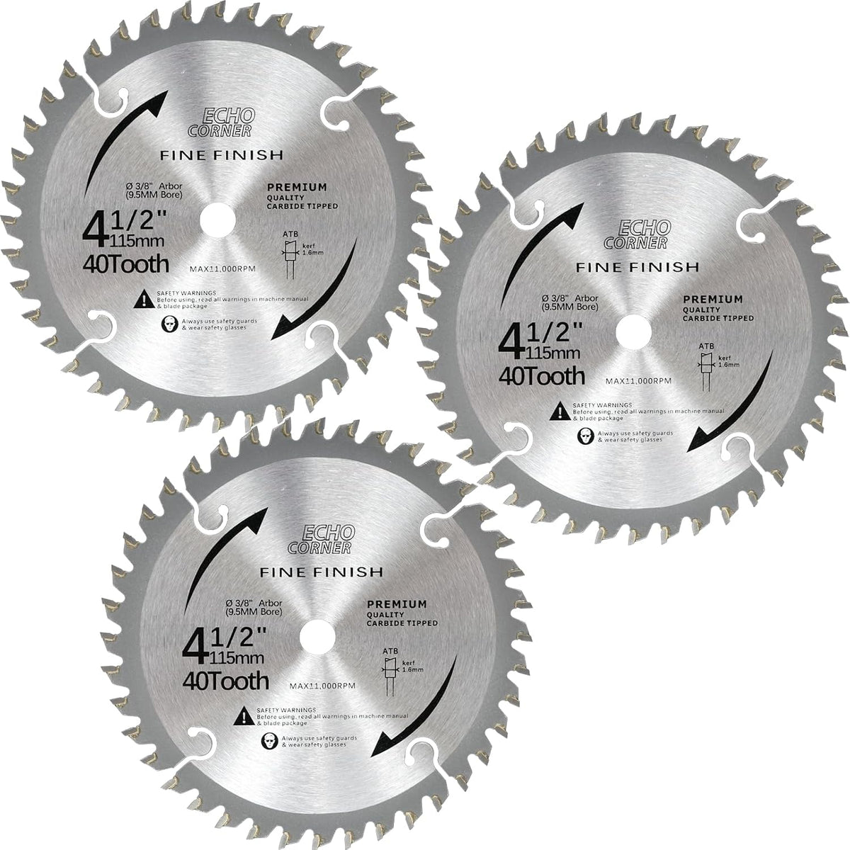 Hojas sierra circular 4.5pulg 3/8pulg 40 dientes pack 3