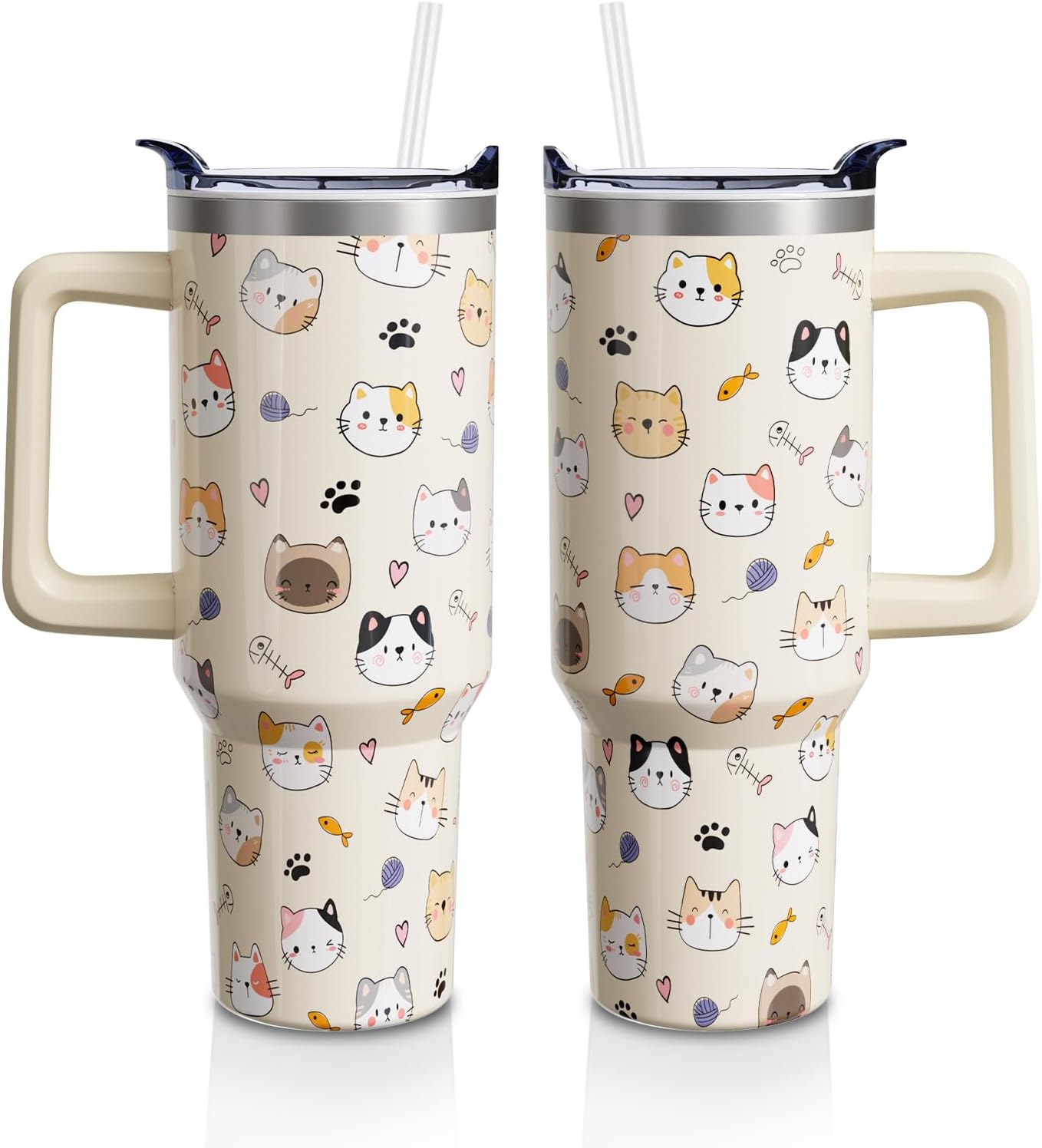 Vaso acero inox 40oz con asa tapa popote regalo gatos
